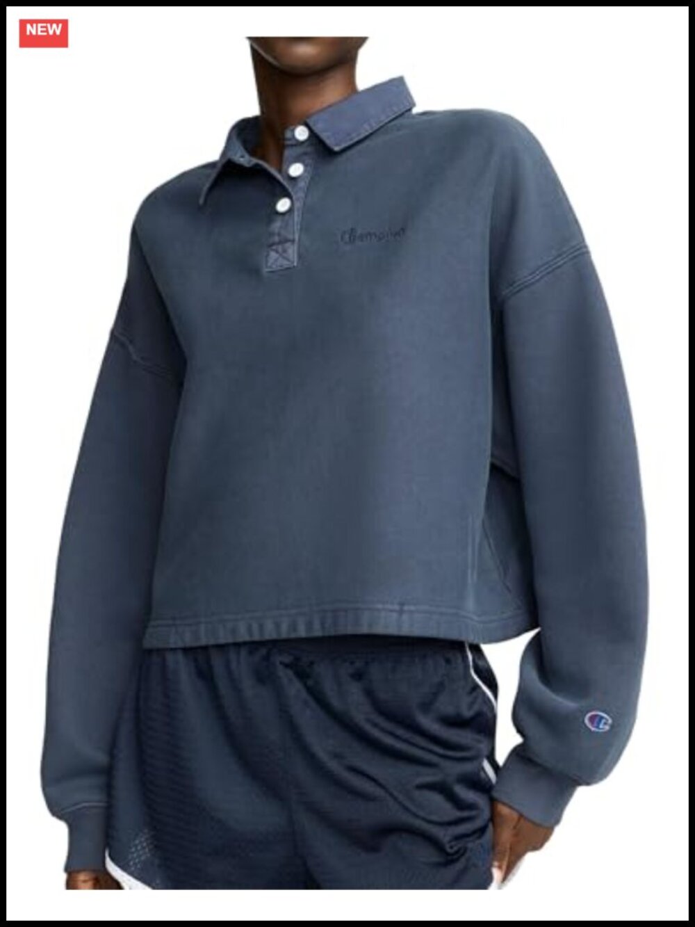 Women's Long Sleeve Rugby Shirt Collared Embroidered Logo Cotton Blend